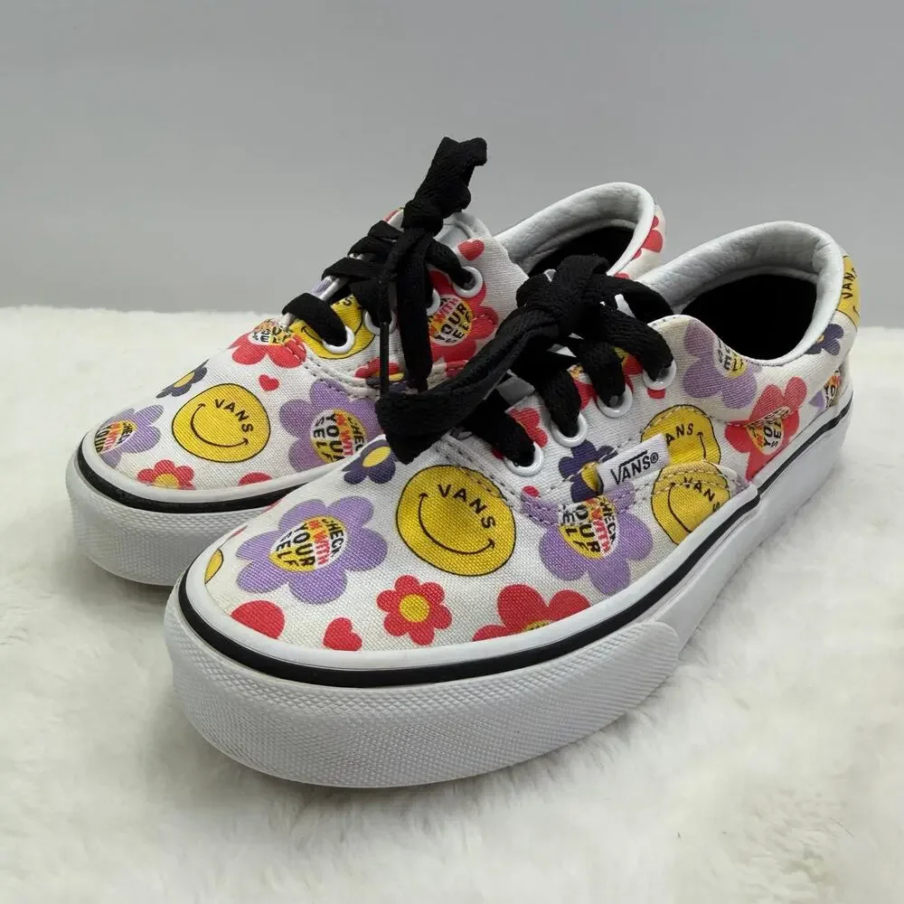 Vans Era Radically Happy Kids Skate Shoes True White Canvas Size 2